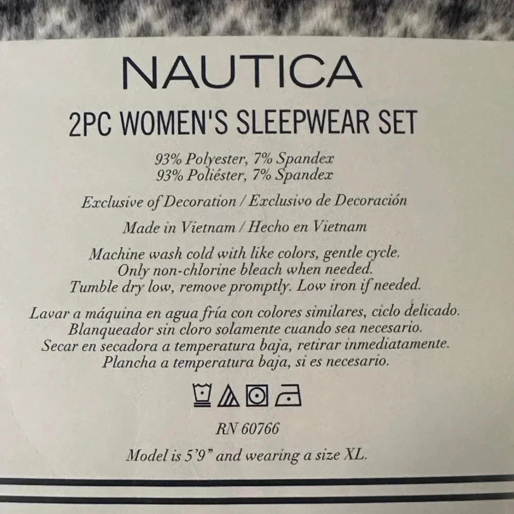 Nautica Pajama‎ PJ Set Women's size XXL 2 Piece Fleece Sleepwear V-Neck Top Gray